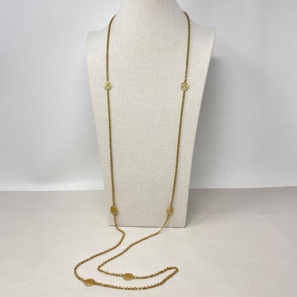 Monet Long Flapper Length Gold-Tone Necklace Celtic Knot Layering Signed - Picture 1 of 8
